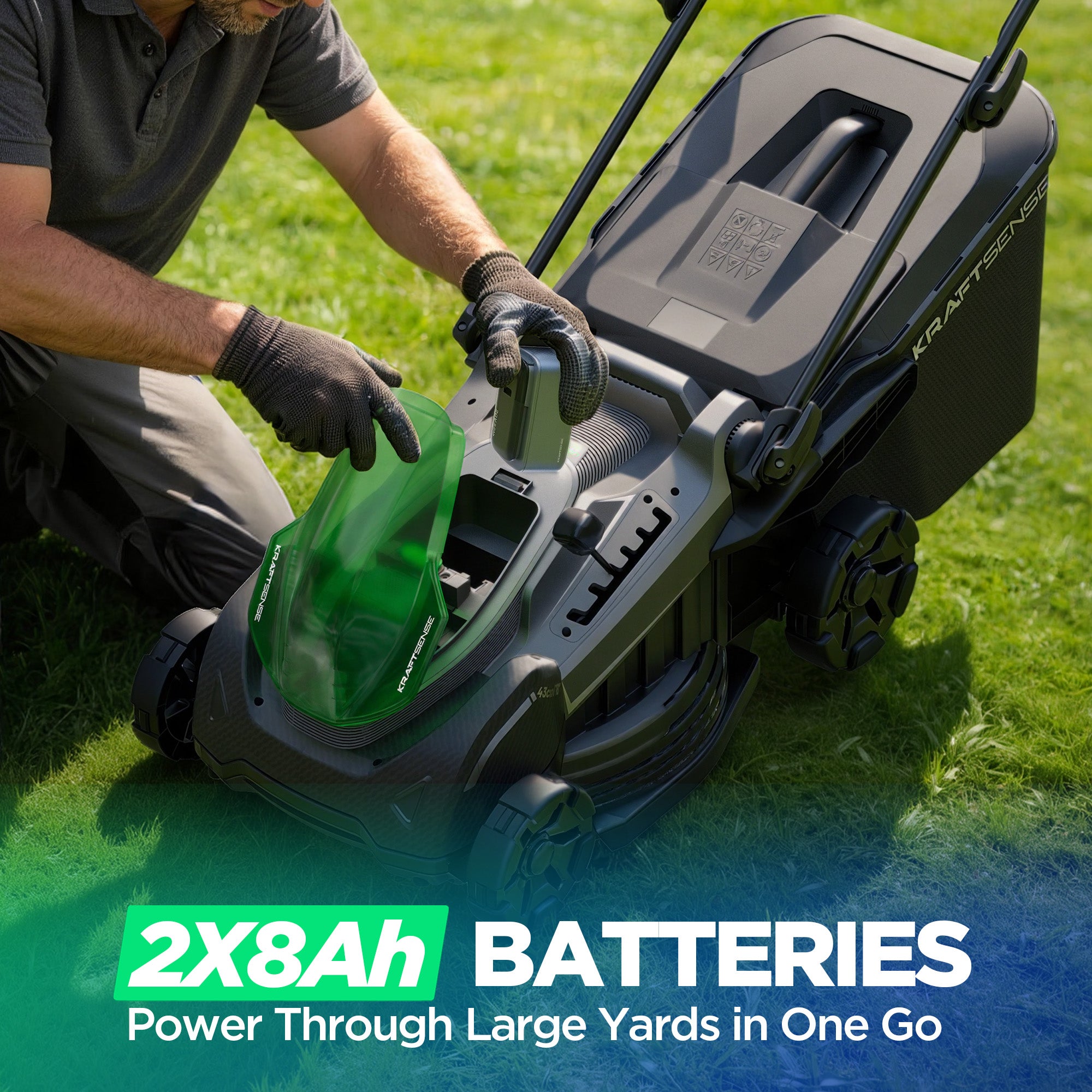 Kraftsense U20X Slim 40V Brushless Cordless Lawn Mower 18" – Long-Run 2×8.0Ah Batteries