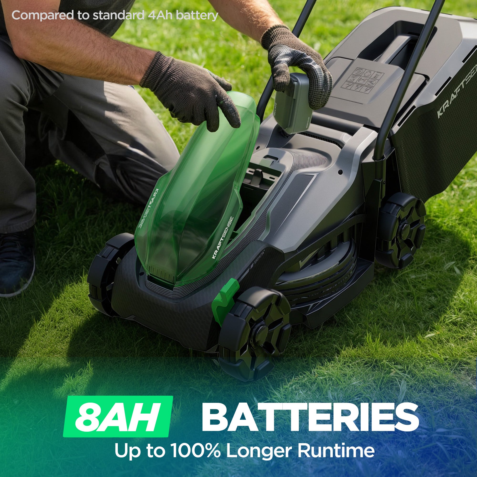 Kraftsense U20X Slim 20V Brushless Cordless Lawn Mower 14" with Long-Run 8.0Ah Battery