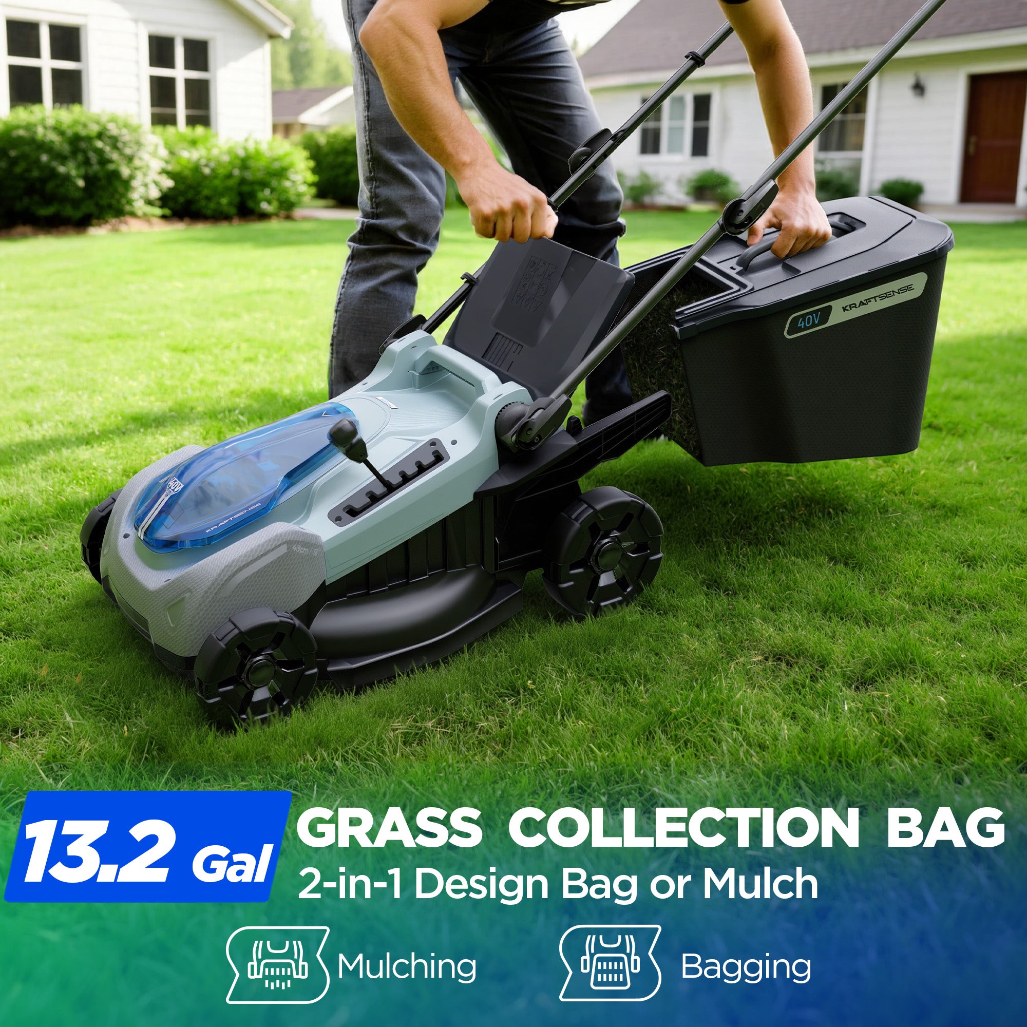 KraftSense U40X 40V Brushless Cordless Lawn Mower 18" with 4.0Ah Battery