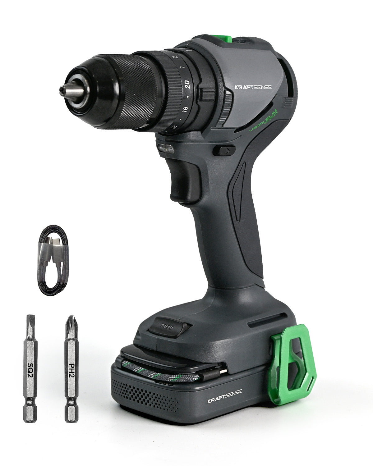 KraftSense U20X Brushless Hammer Drill, 1/2 in Keyless Chuck, 20-Position Torque, with 2.0Ah Battery