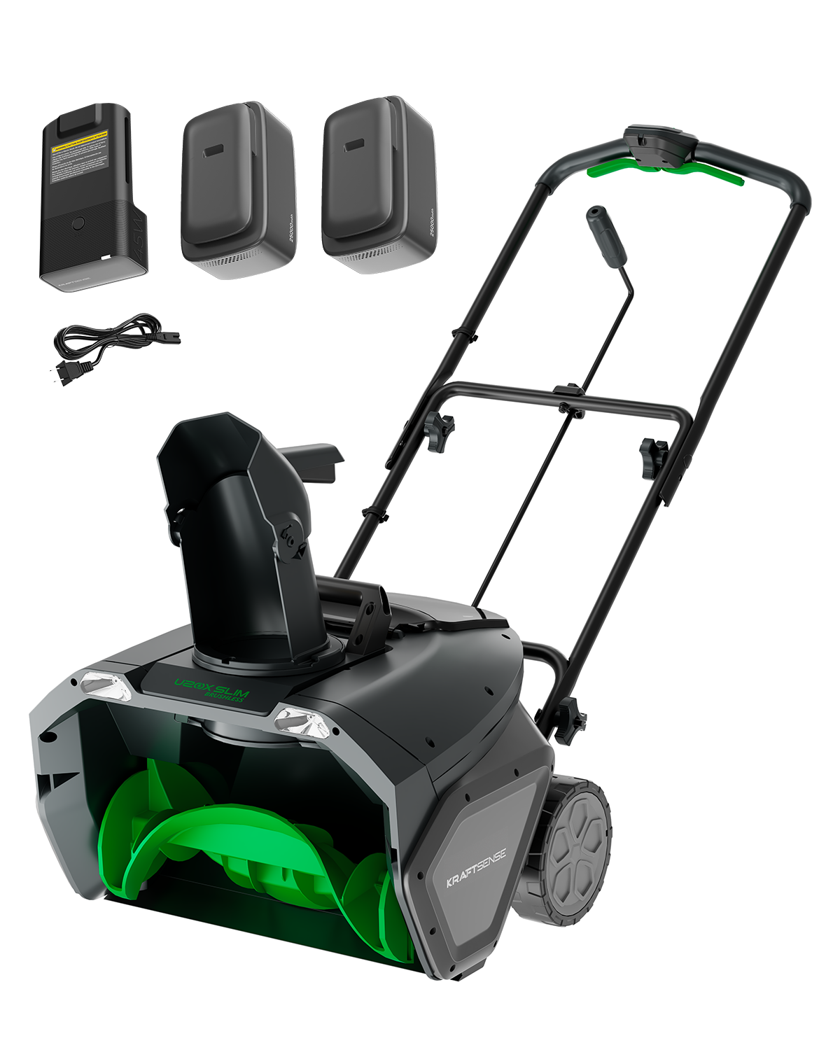 KraftSense 20-Inch Single-Stage Snow Blower, Dual-Battery Kit with 2 x 8.0Ah Batteries and Charger