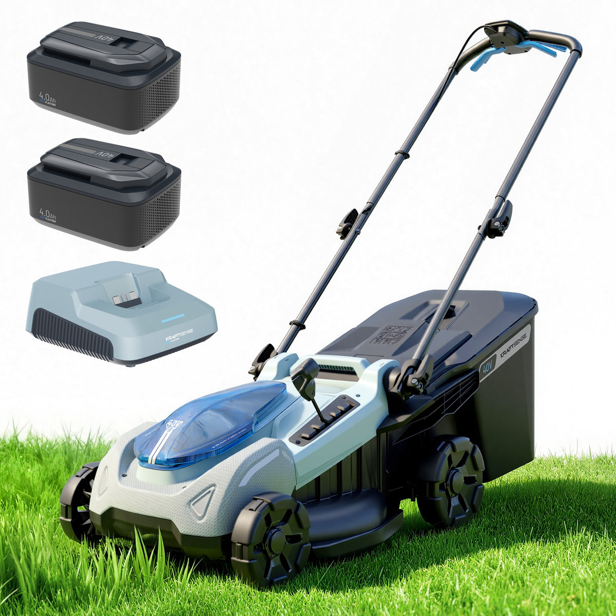 KraftSense U40X Brushless 18-Inch Self-Propelled Lawn Mower, Dual-Battery Kit with 2 x 4.0Ah Batteries and Charger