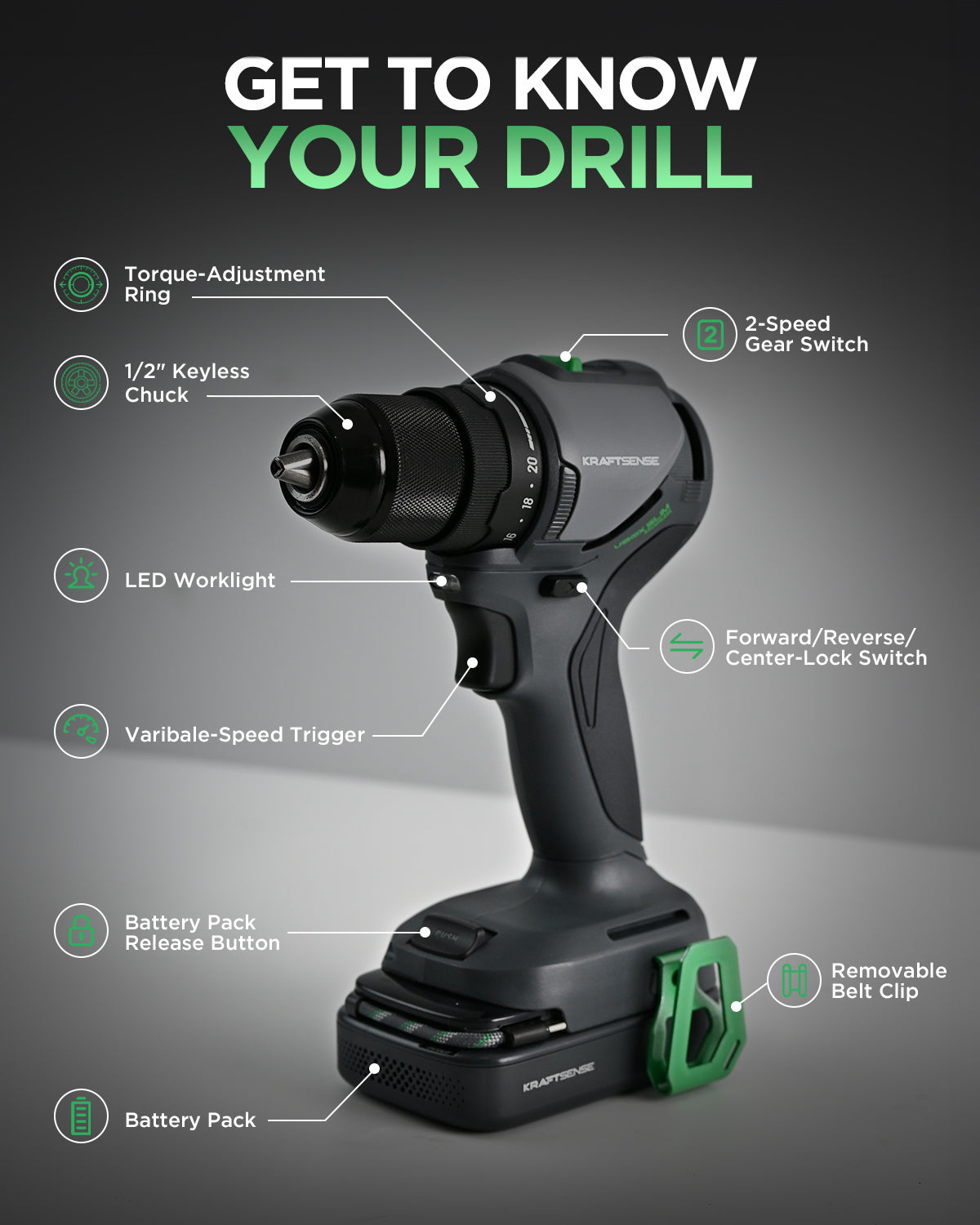 U20X Brushless 2-Speed Drill — Single Battery Kit (U20X-2.0Ah Slim, No Charger)