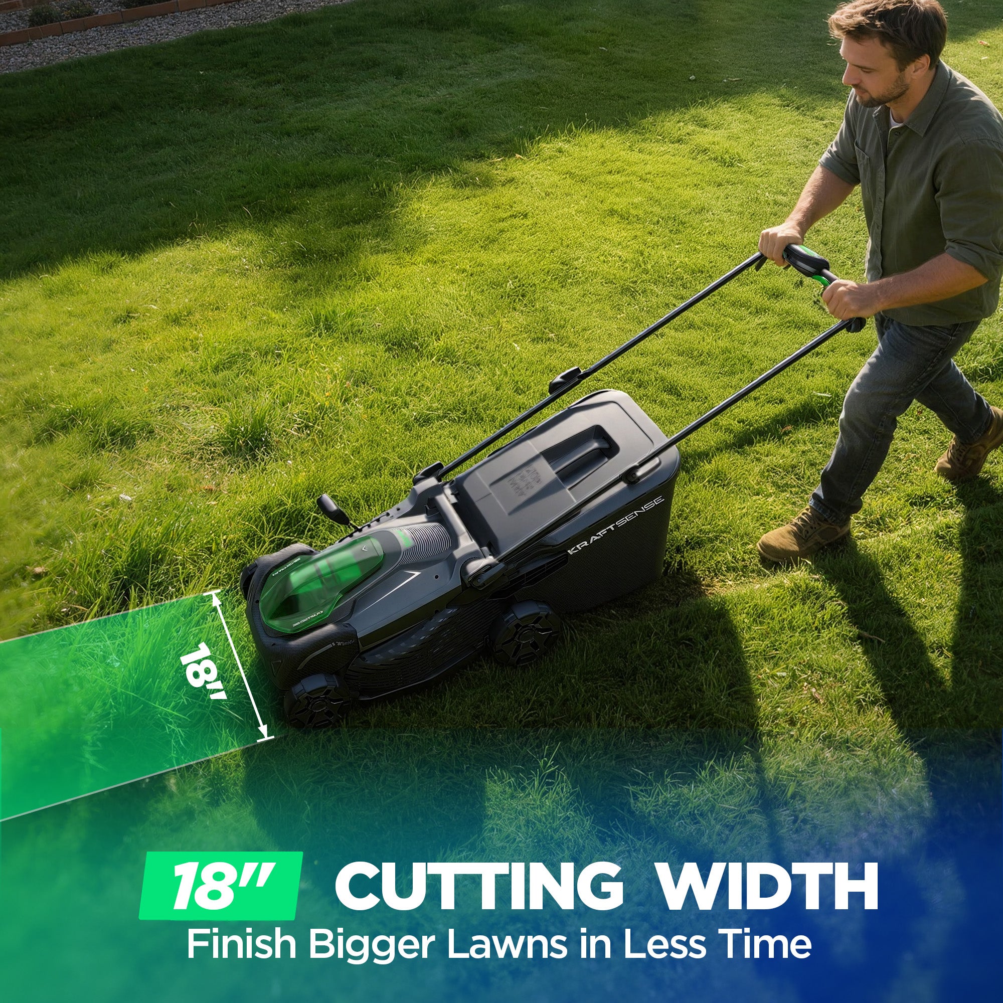 Kraftsense U20X Slim 40V Brushless Cordless Lawn Mower 18" – Long-Run 2×8.0Ah Batteries