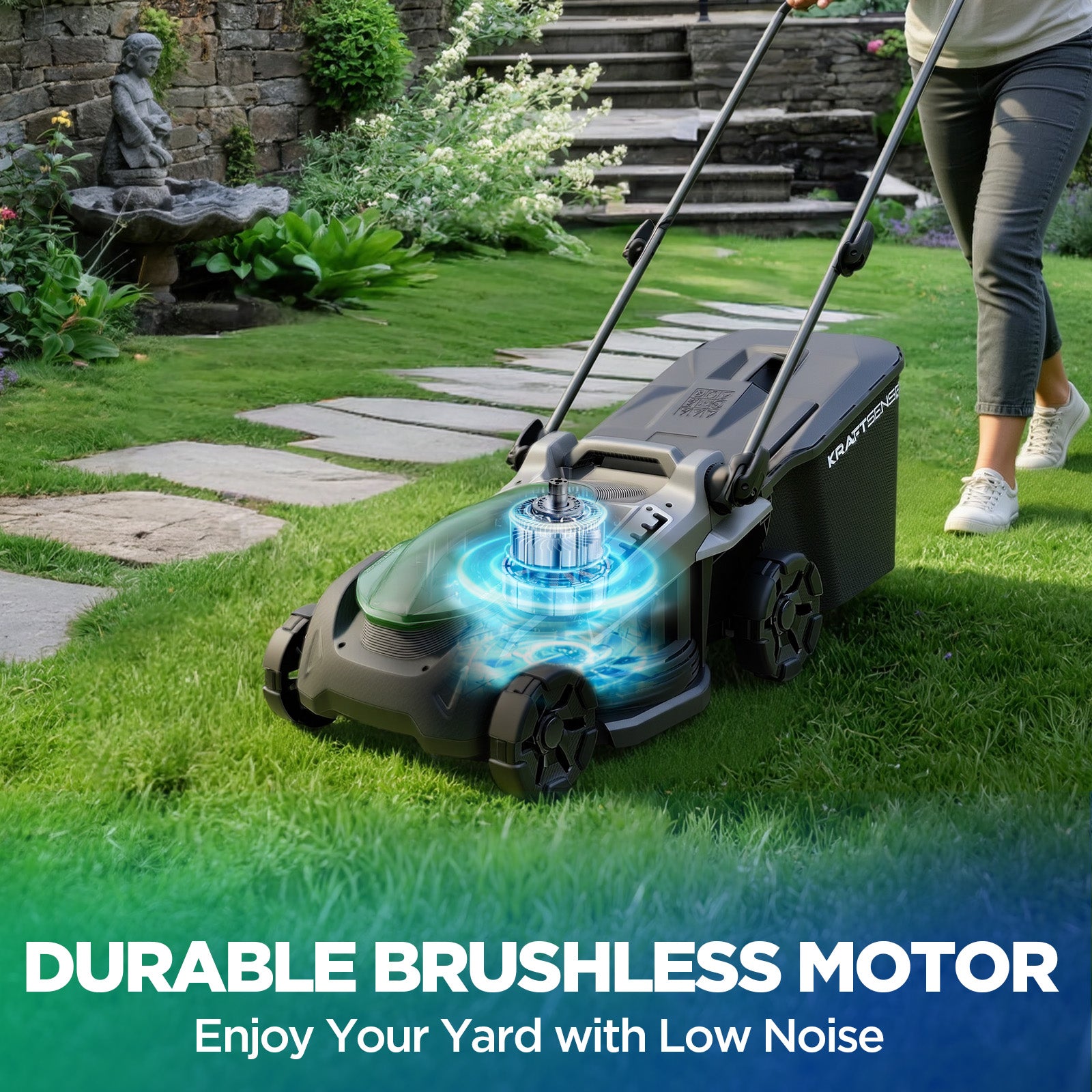 Kraftsense U20X Slim 40V Brushless Cordless Lawn Mower 16" with 2 x 5.0Ah Batteries
