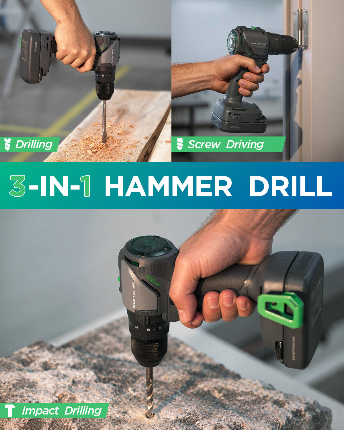 KraftSense U20X Brushless Hammer Drill, 1/2 in Keyless Chuck, 20-Position Torque, with 2.0Ah Battery