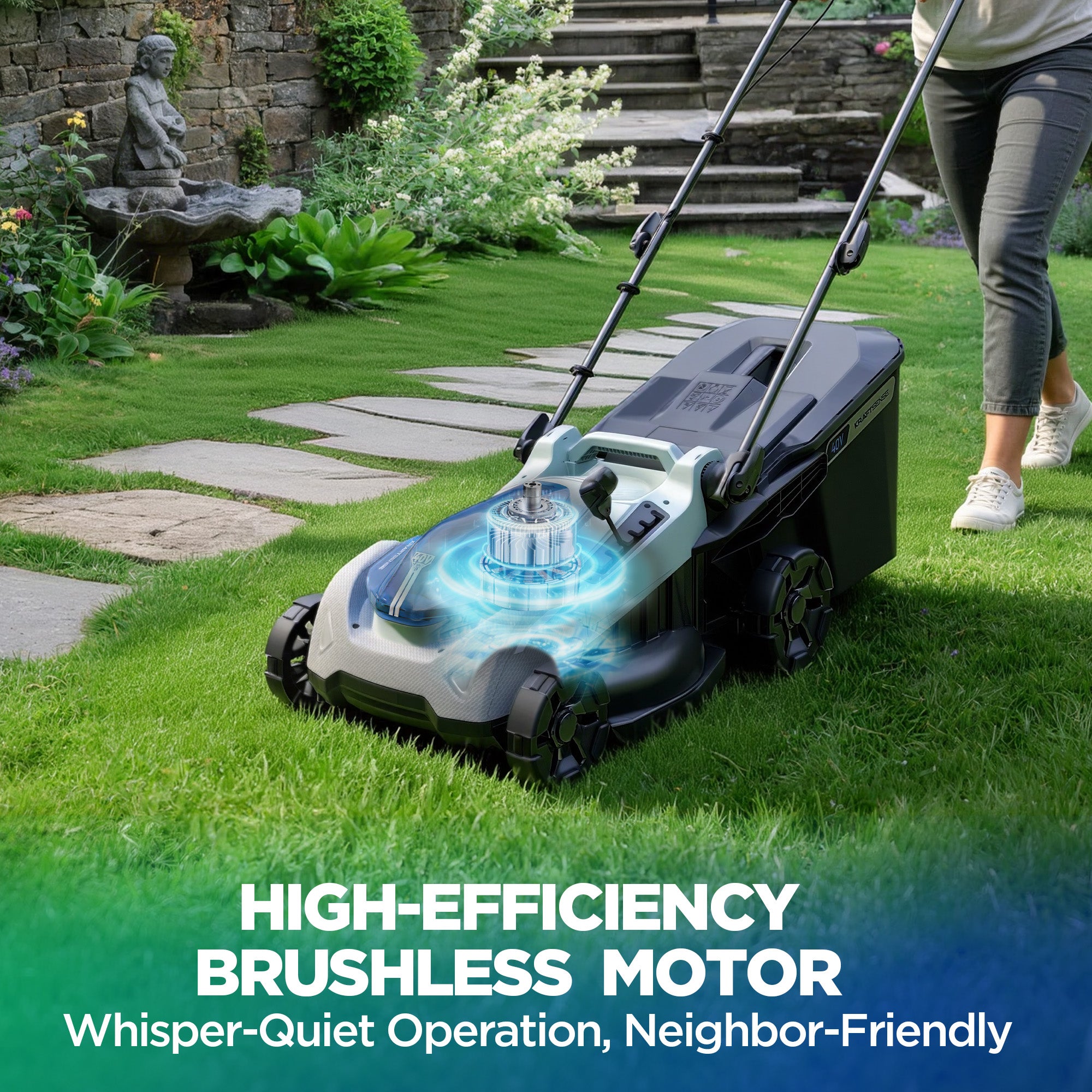 KraftSense U40X 40V Brushless Cordless Lawn Mower 18" with 4.0Ah Battery