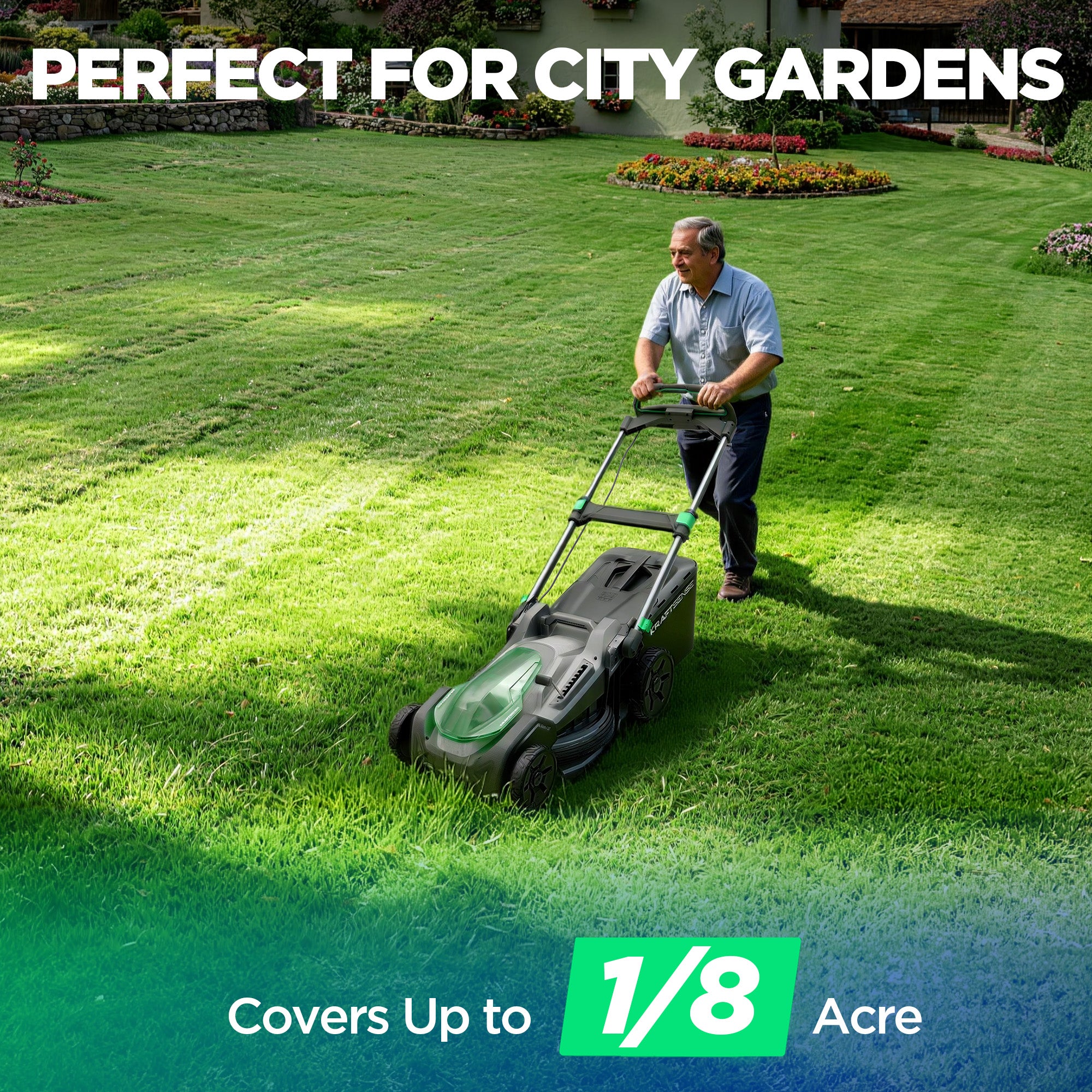 Kraftsense U20X Slim 40V Brushless Cordless Lawn Mower 21" with 2×8.0Ah Batteries
