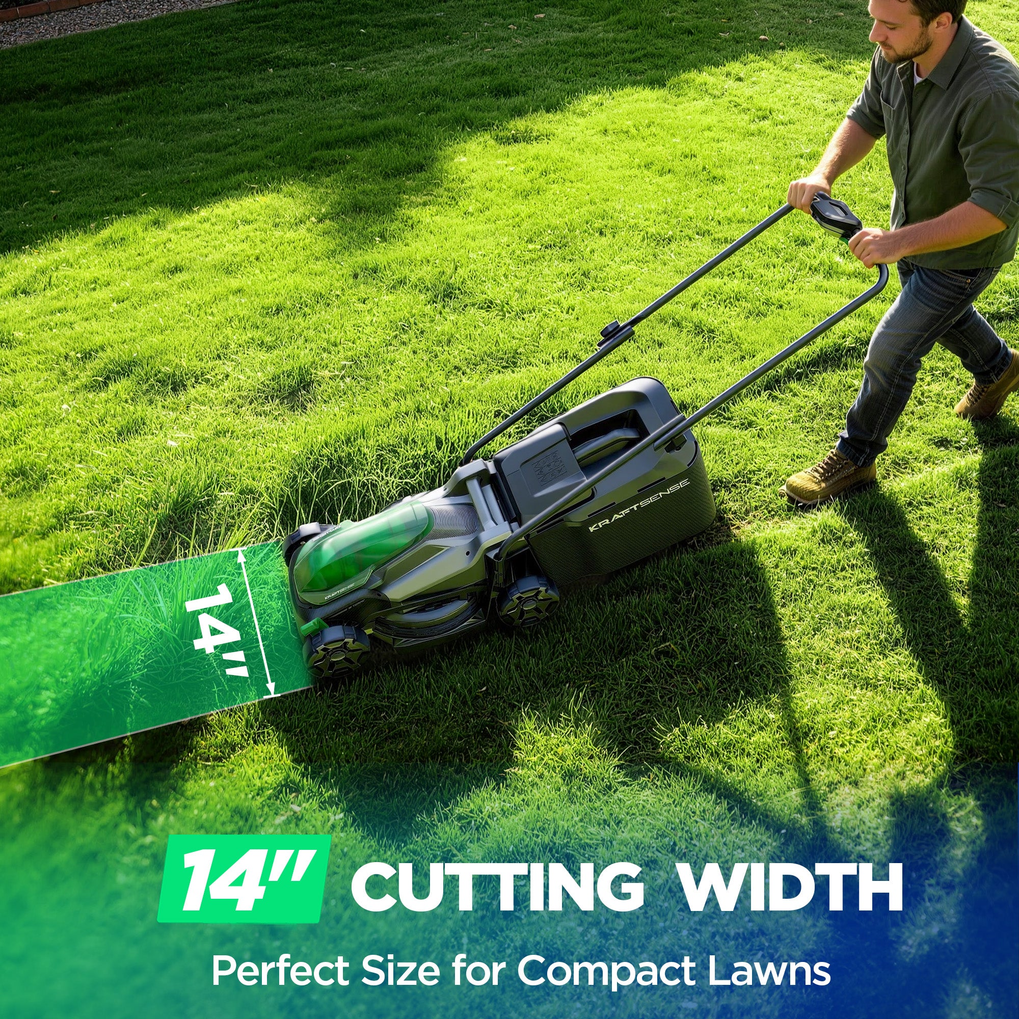 Kraftsense U20X Slim 20V Brushless Cordless Lawn Mower 14" with Long-Run 8.0Ah Battery