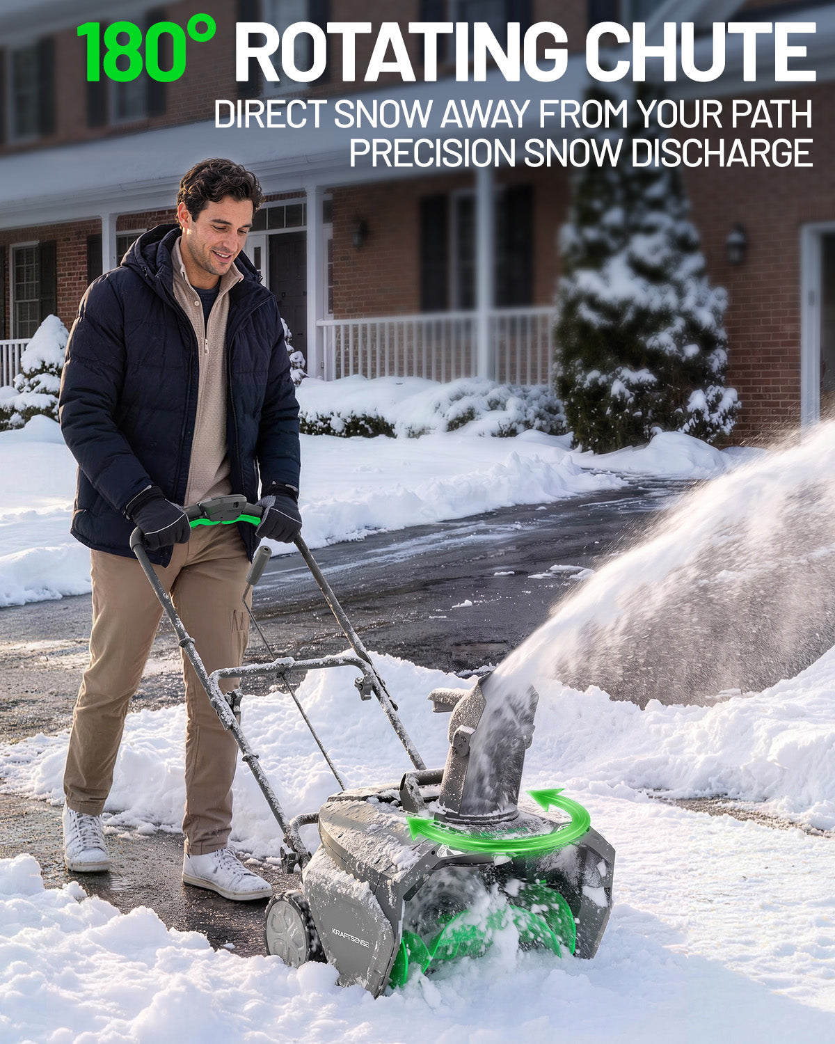 KraftSense 20-Inch Single-Stage Snow Blower, Dual-Battery Kit with 2 x 8.0Ah Batteries and Charger