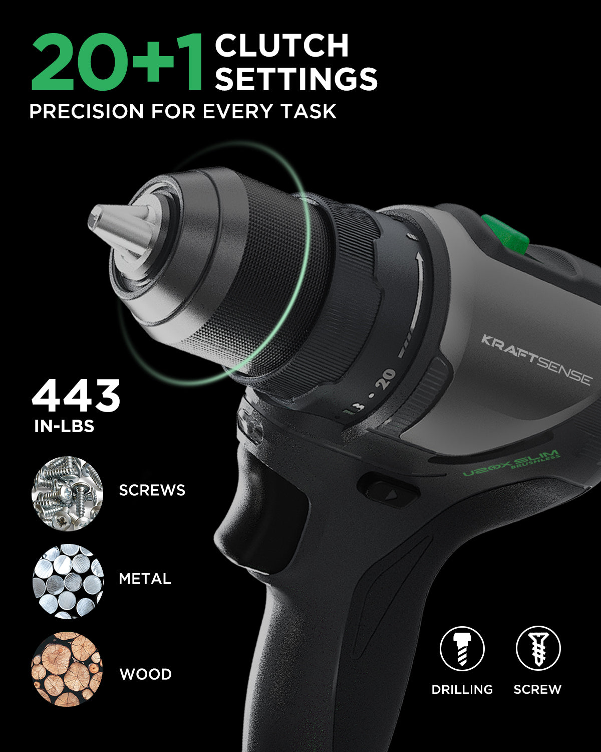 U20X Brushless 2-Speed Drill — Single Battery Kit (U20X-2.0Ah Slim, No Charger)