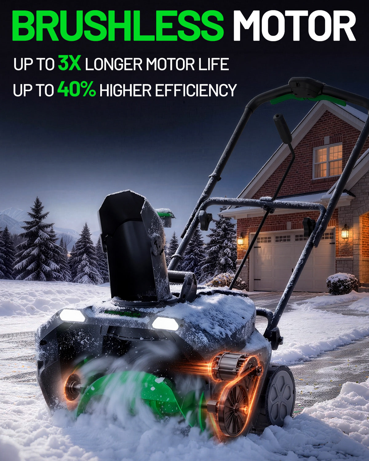 KraftSense 20-Inch Single-Stage Snow Blower, Dual-Battery Kit with 2 x 8.0Ah Batteries and Charger