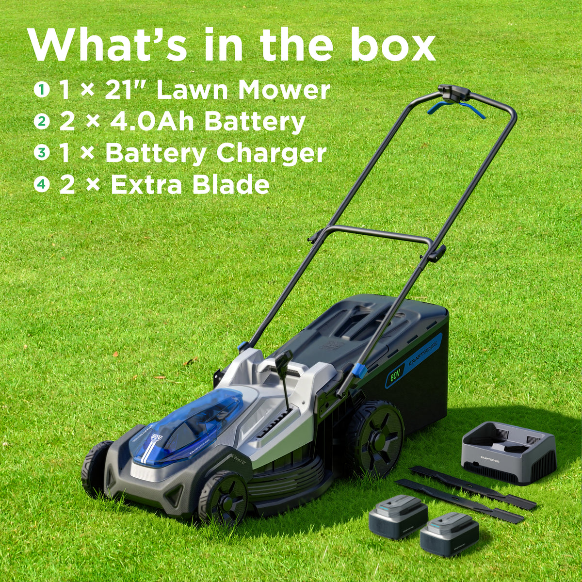 Kraftsense U40X 40V Brushless Dual-Battery 21-inch Lawn Mower (510mm)