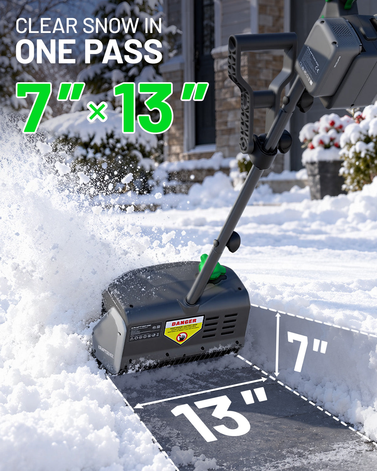 KraftSense 13" Brushless Snow Shovel Dual-Battery Kit with 2 x 5.0Ah Batteries and Charger