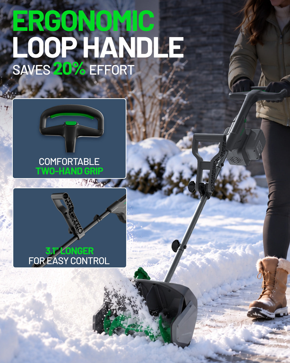 KraftSense 13" Brushless Snow Shovel Dual-Battery Kit with 2 x 5.0Ah Batteries and Charger