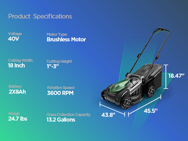 Kraftsense U20X Slim 40V Brushless Cordless Lawn Mower 18" – Long-Run 2×8.0Ah Batteries