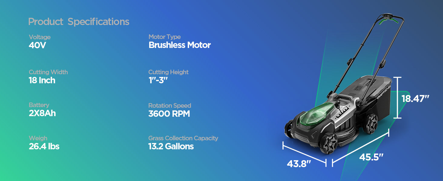 Kraftsense U20X Slim 40V Brushless Cordless Lawn Mower 18