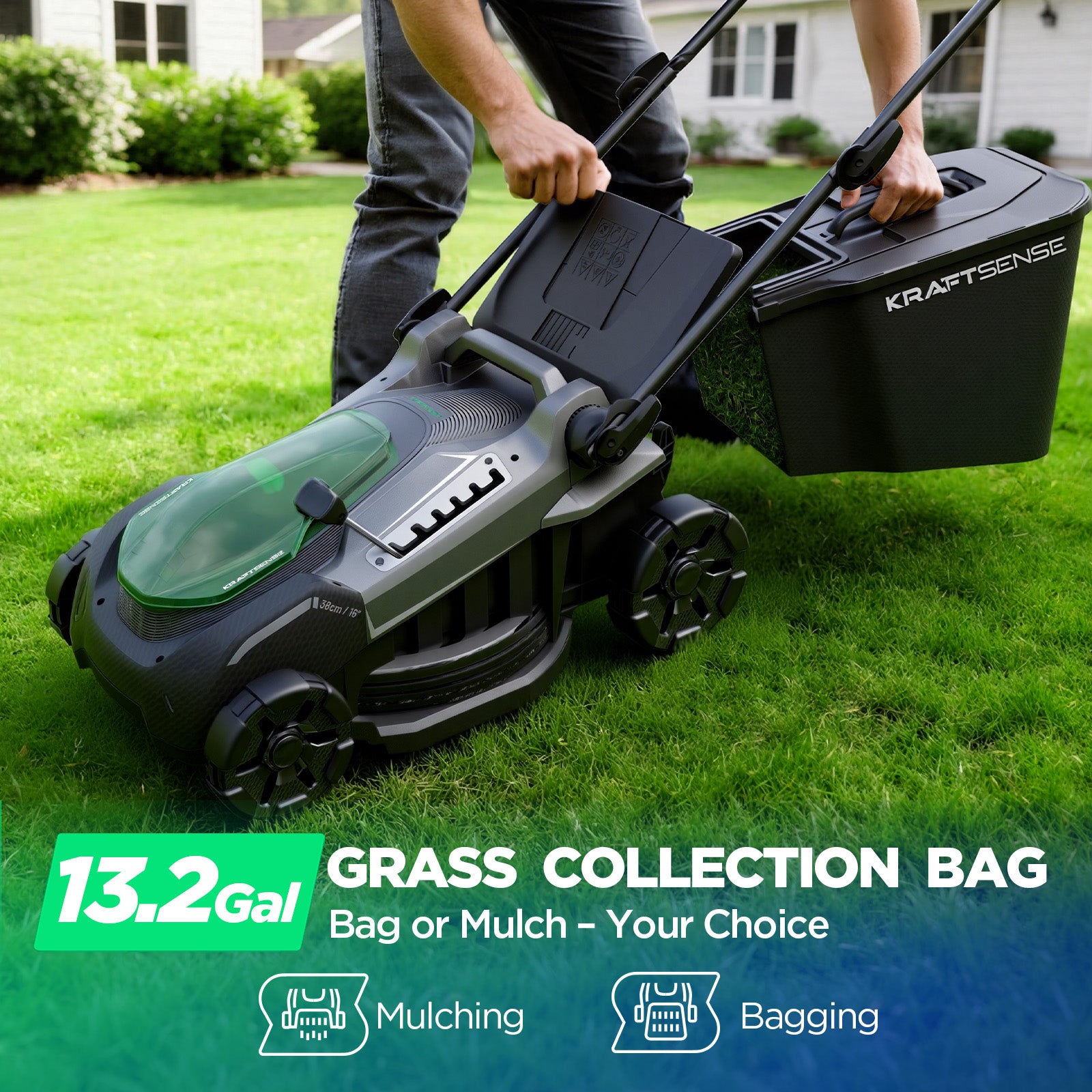 Kraftsense U20X Slim 40V Brushless Cordless Lawn Mower 16" with 2 x 5.0Ah Batteries
