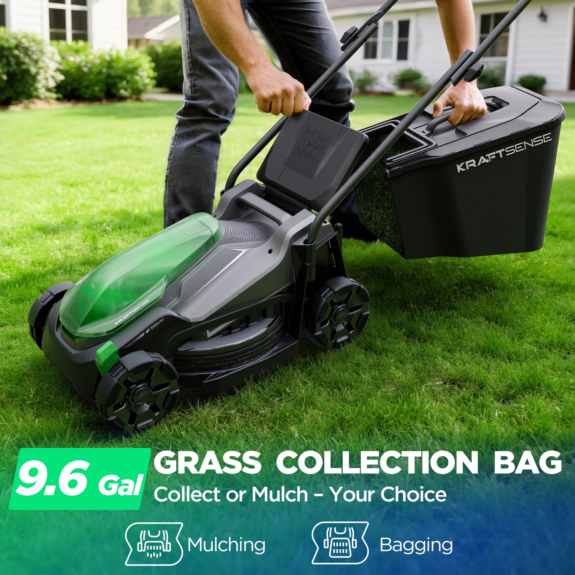 Kraftsense U20X Slim 20V Brushless Cordless Lawn Mower 14" with Long-Run 8.0Ah Battery