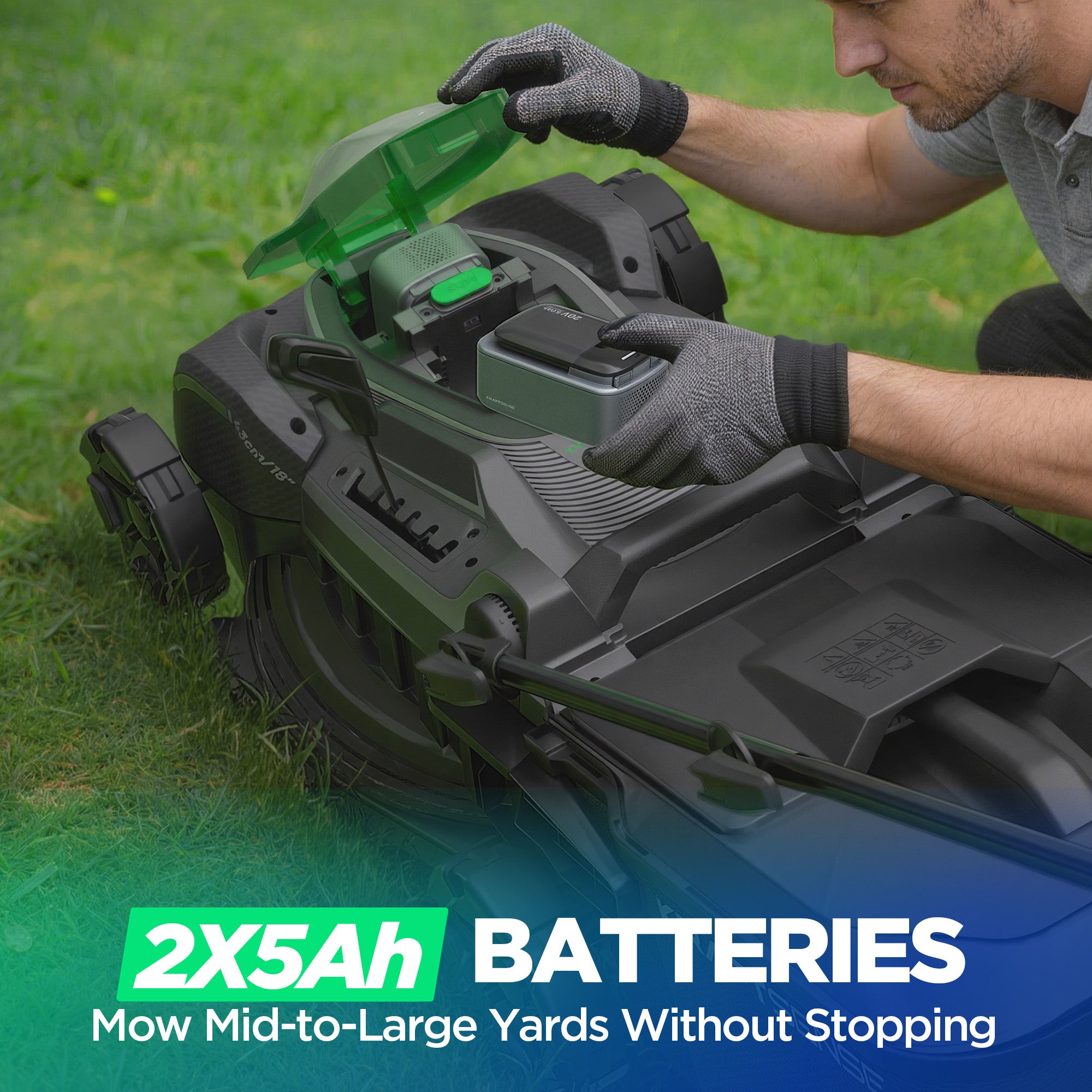 Kraftsense U20X Slim 40V Brushless Cordless Lawn Mower 18" with 2 x 5.0Ah Batteries