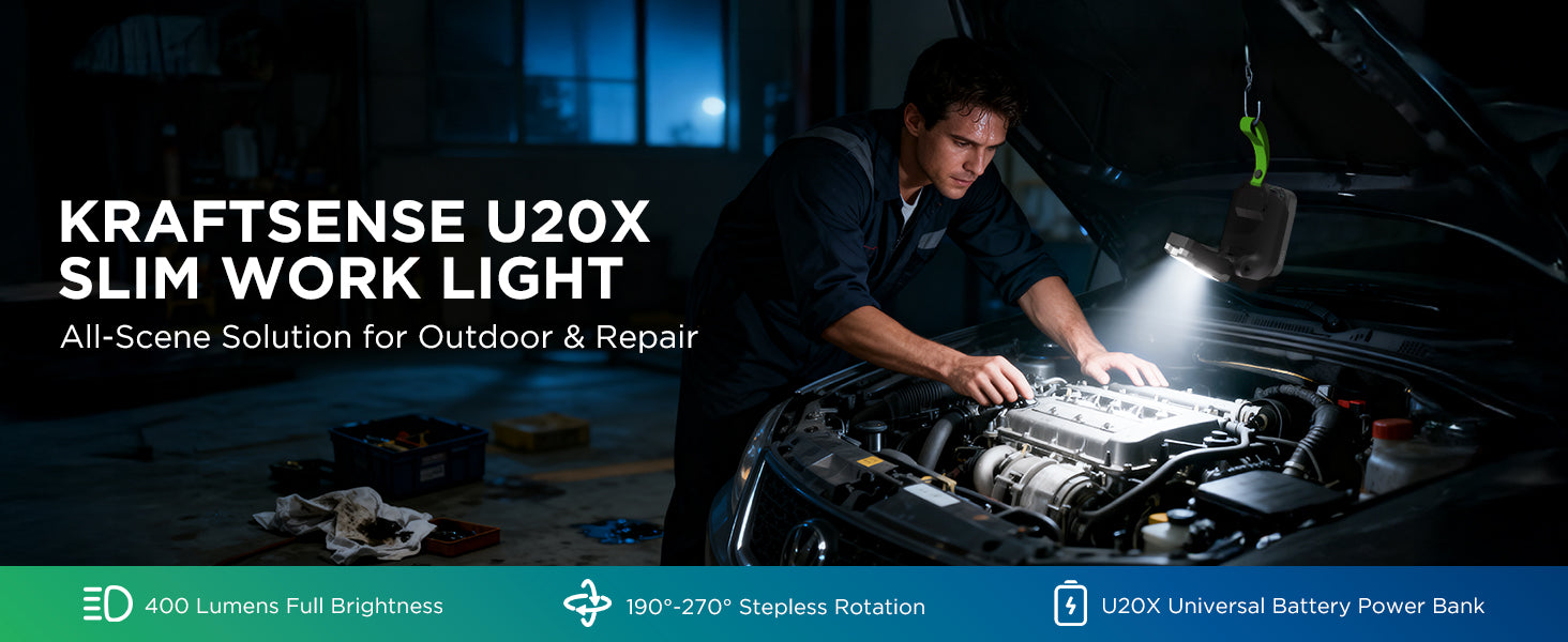【COMING SOON | $19.99】Kraftsense U20X Slim 20V Cordless LED Work Light – with 2.0Ah 2-in-1 Battery & Power Bank