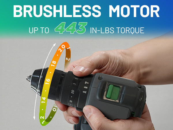KraftSense U20X Brushless Hammer Drill KIT, 1/2 in Keyless Chuck, 20-Position Torque, with 2.0Ah Battery
