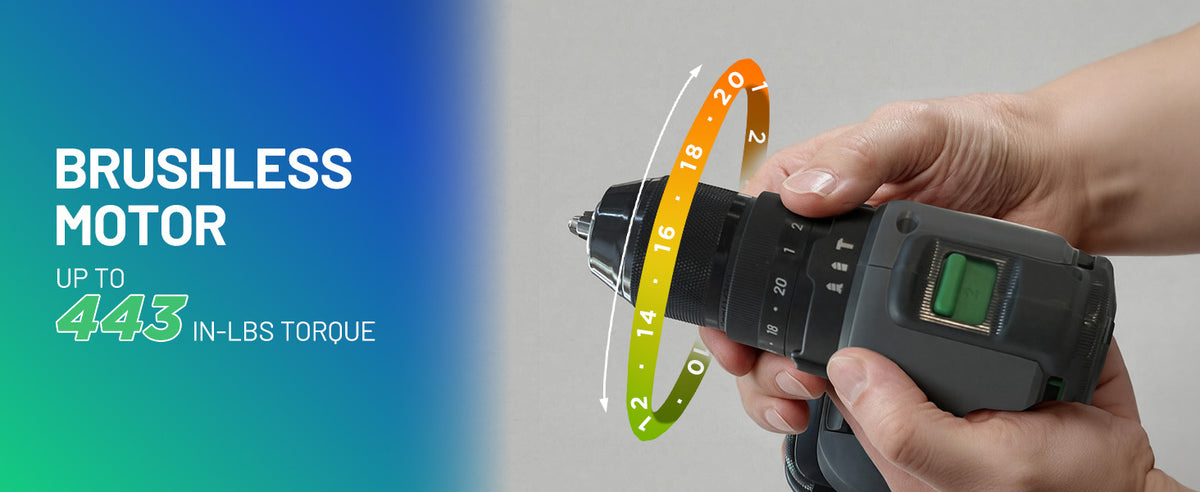 KraftSense U20X Brushless Hammer Drill, 1/2 in Keyless Chuck, 20-Position Torque, with 2.0Ah Battery