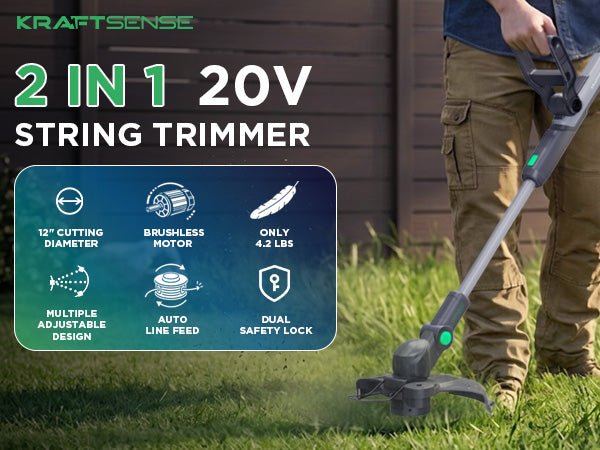 Kraftsense Slim 20V 2.0Ah Cordless Brushless String Trimmer
