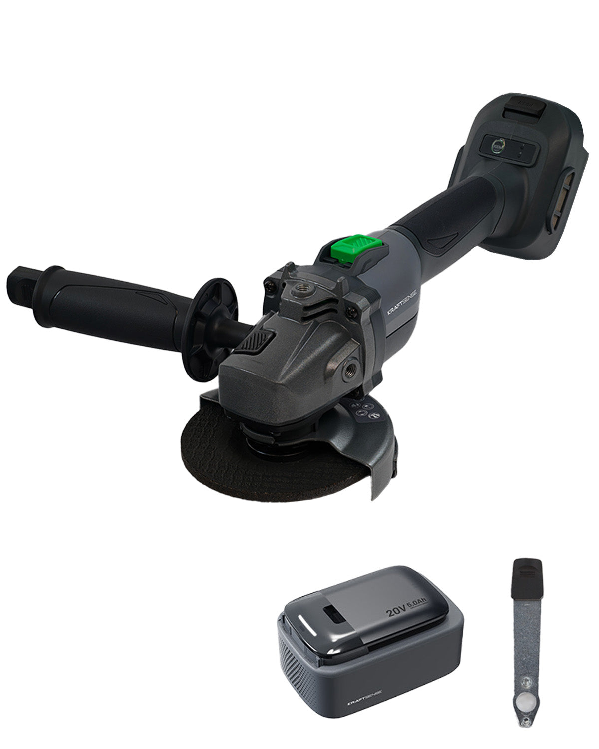 Kraftsense U20X Slim 20V Cordless Angle Grinder, 4.5", 10000RPM Brushless Motor, 5.0Ah Battery.