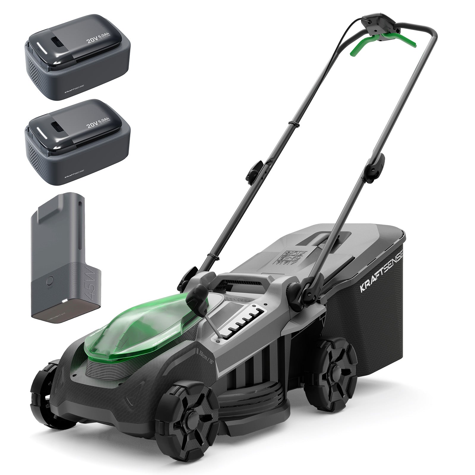 Kraftsense U20X Slim 40V Brushless Cordless Lawn Mower 16" with 2 x 5.0Ah Batteries