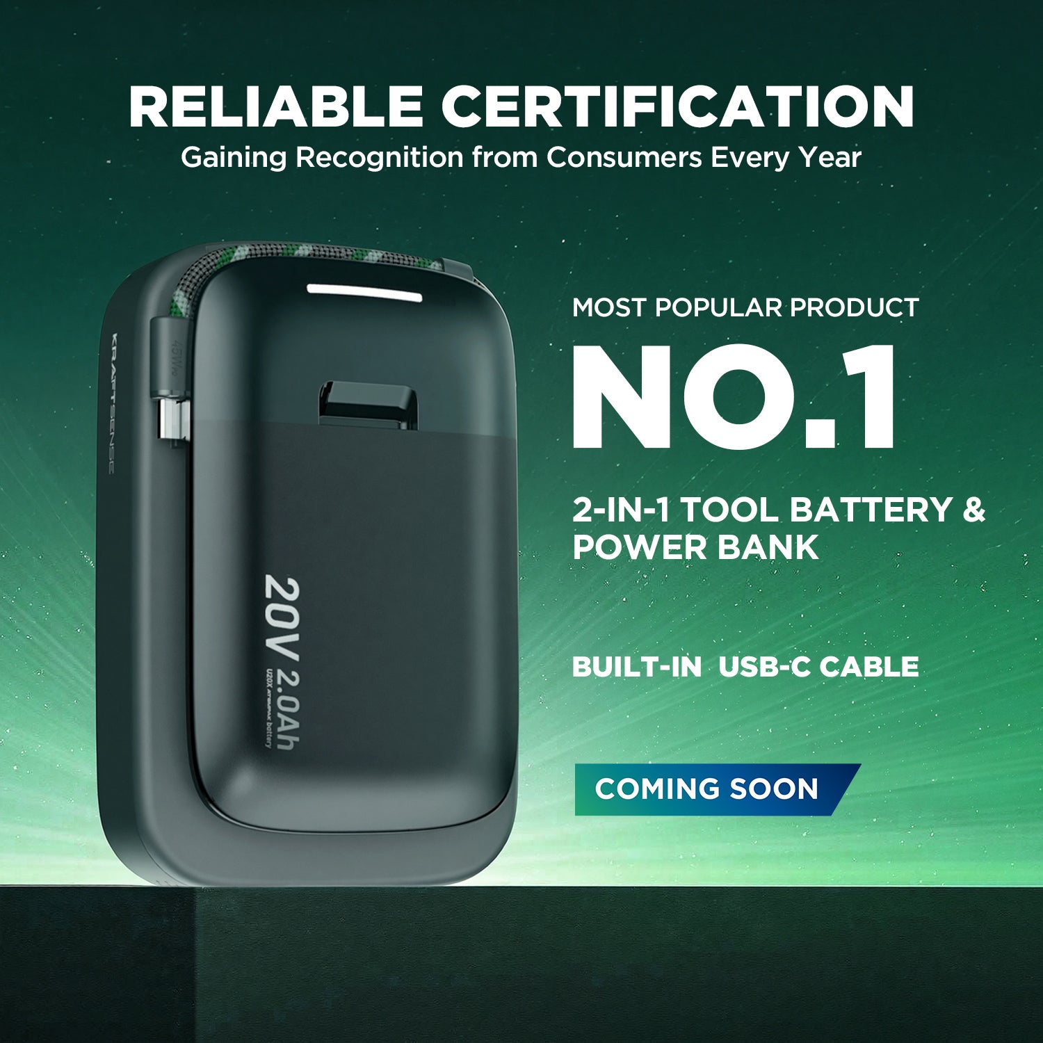 【COMING SOON | $9.99】Kraftsense U20X  Slim 20V 2-in-1 Tool Battery & Power Bank 2.0Ah