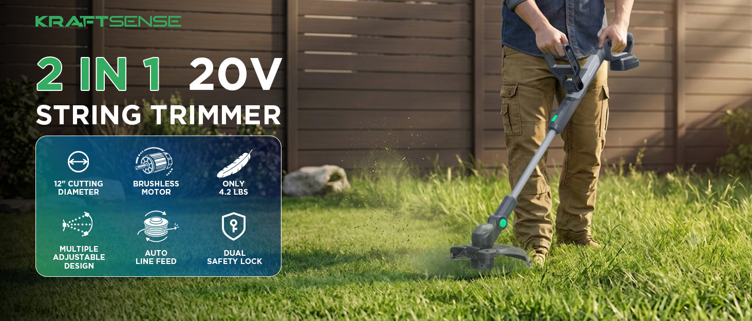 Kraftsense Slim 20V 2.0Ah Cordless Brushless String Trimmer