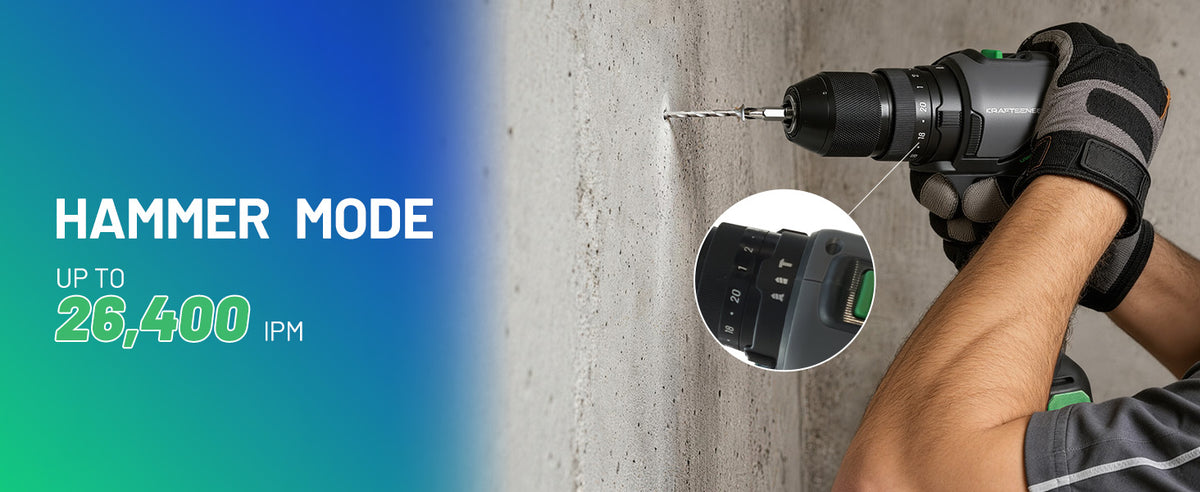 KraftSense U20X Brushless Hammer Drill, 1/2 in Keyless Chuck, 20-Position Torque, with 2.0Ah Battery