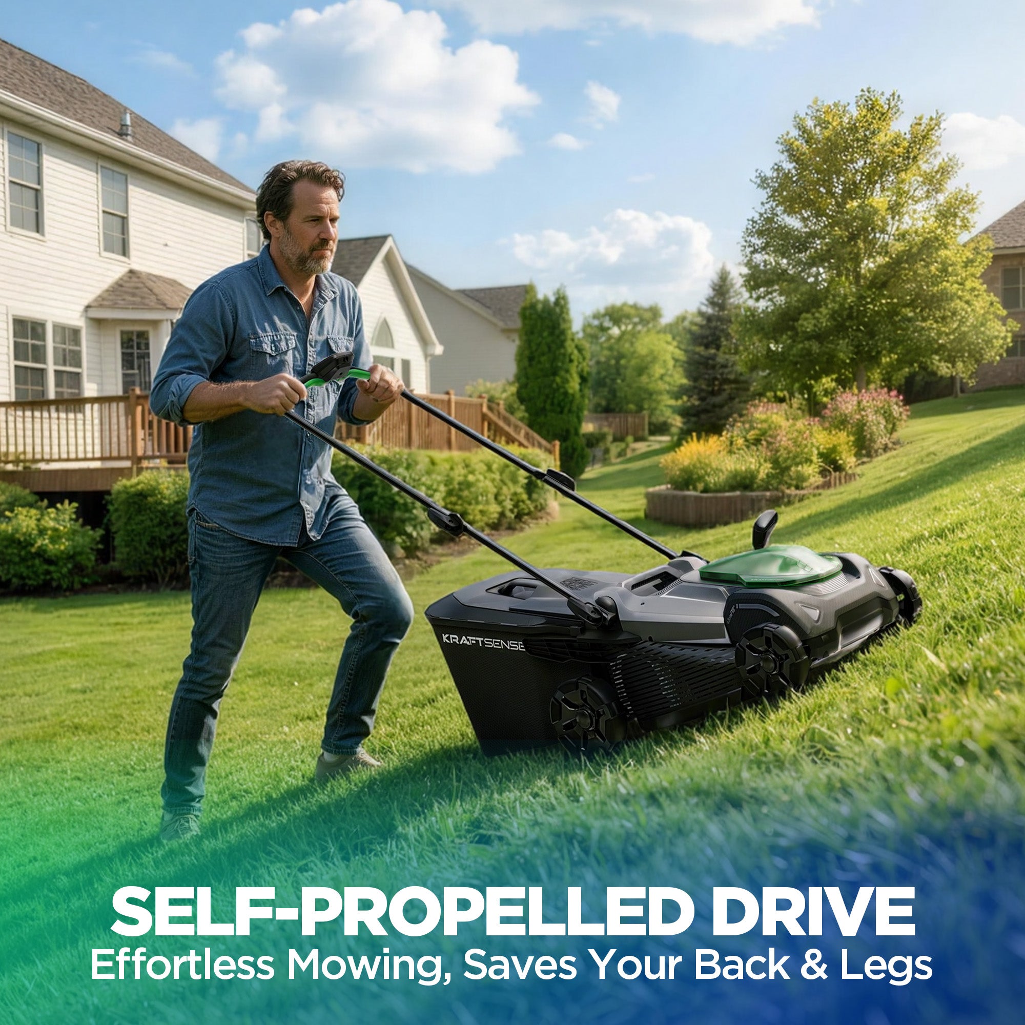 Kraftsense U20X Slim 40V Brushless Self-Propelled Cordless Lawn Mower 18" with 2×5.0Ah Batteries