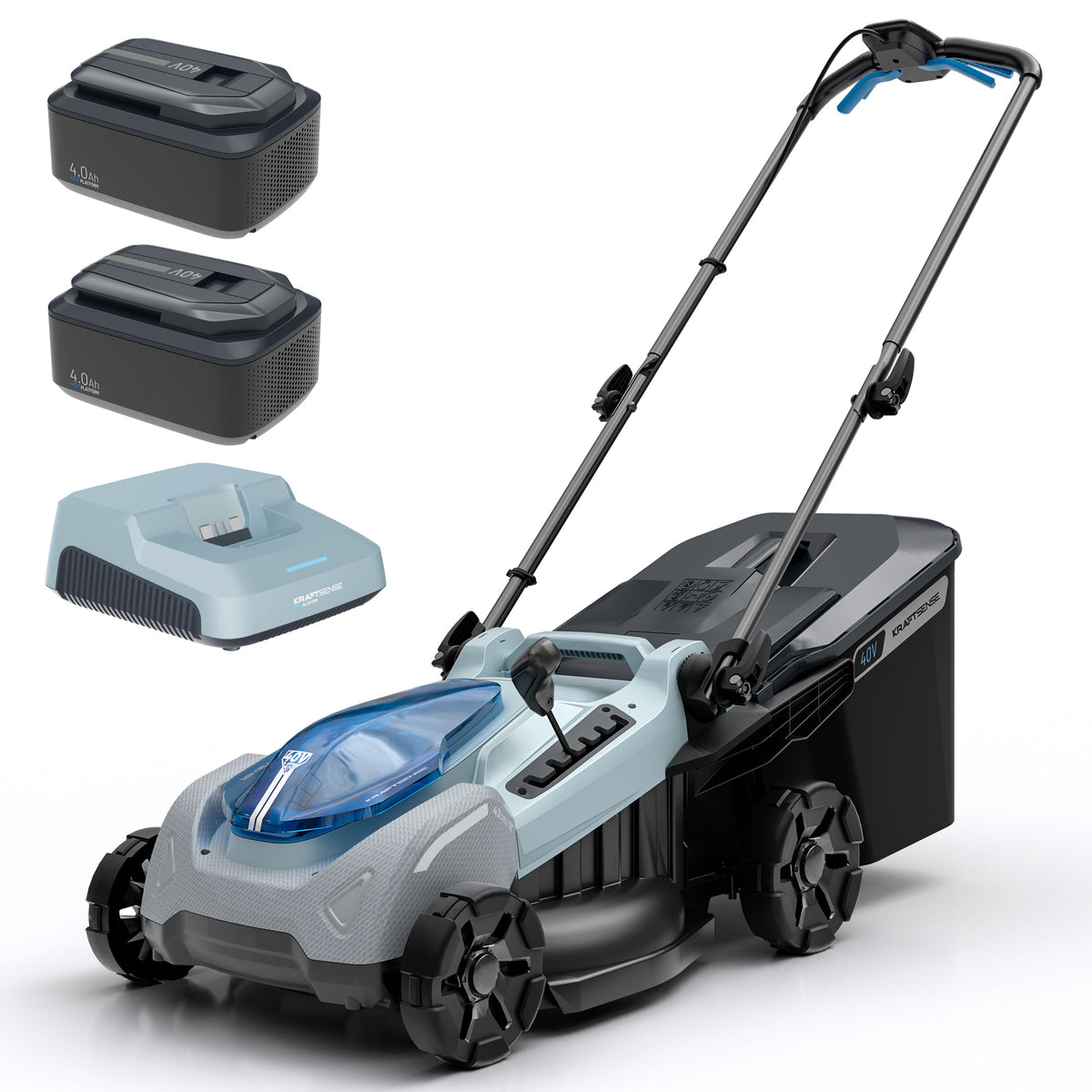 KraftSense U40X Brushless 18-Inch Self-Propelled Lawn Mower, Dual-Battery Kit with 2 x 4.0Ah Batteries and Charger