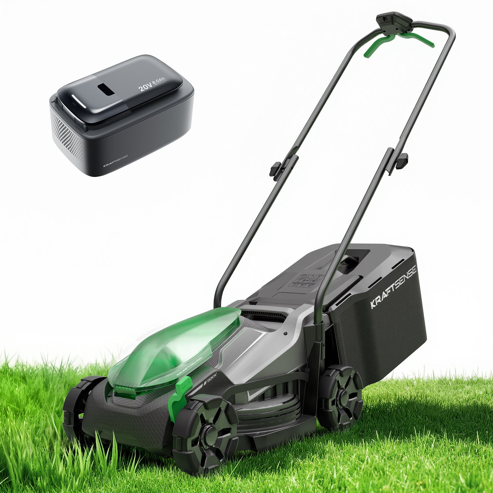 Kraftsense U20X Slim 20V Brushless Cordless Lawn Mower 14" with Long-Run 8.0Ah Battery