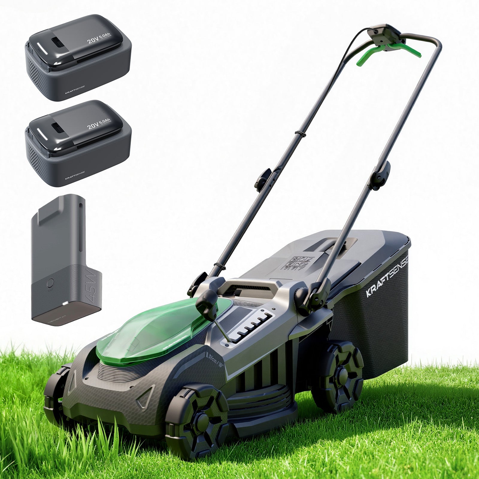Kraftsense U20X Slim 40V Brushless Cordless Lawn Mower 16" with 2 x 5.0Ah Batteries