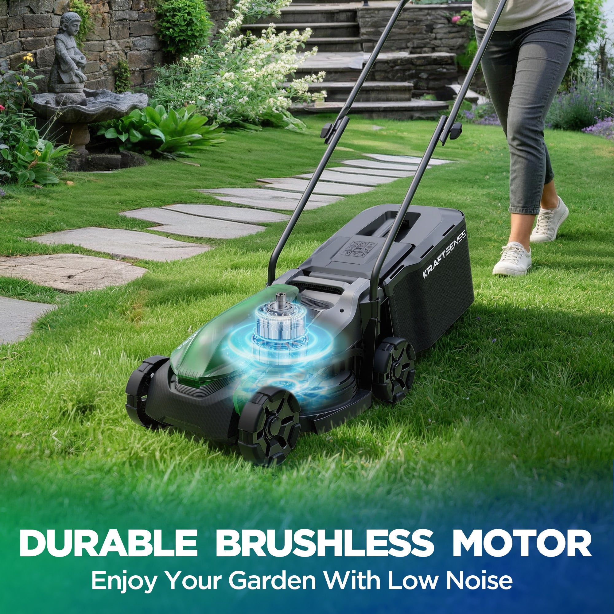 Kraftsense U20X Slim 20V Brushless Cordless Lawn Mower 14" with  5.0Ah Battery