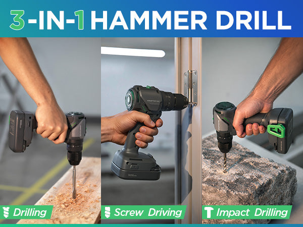 KraftSense U20X Brushless Hammer Drill KIT, 1/2 in Keyless Chuck, 20-Position Torque, with 2.0Ah Battery