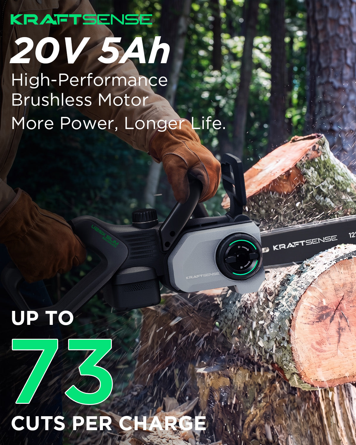 Kraftsense U20X Slim 20V Brushless Chainsaw | with 2.0Ah Battery Options