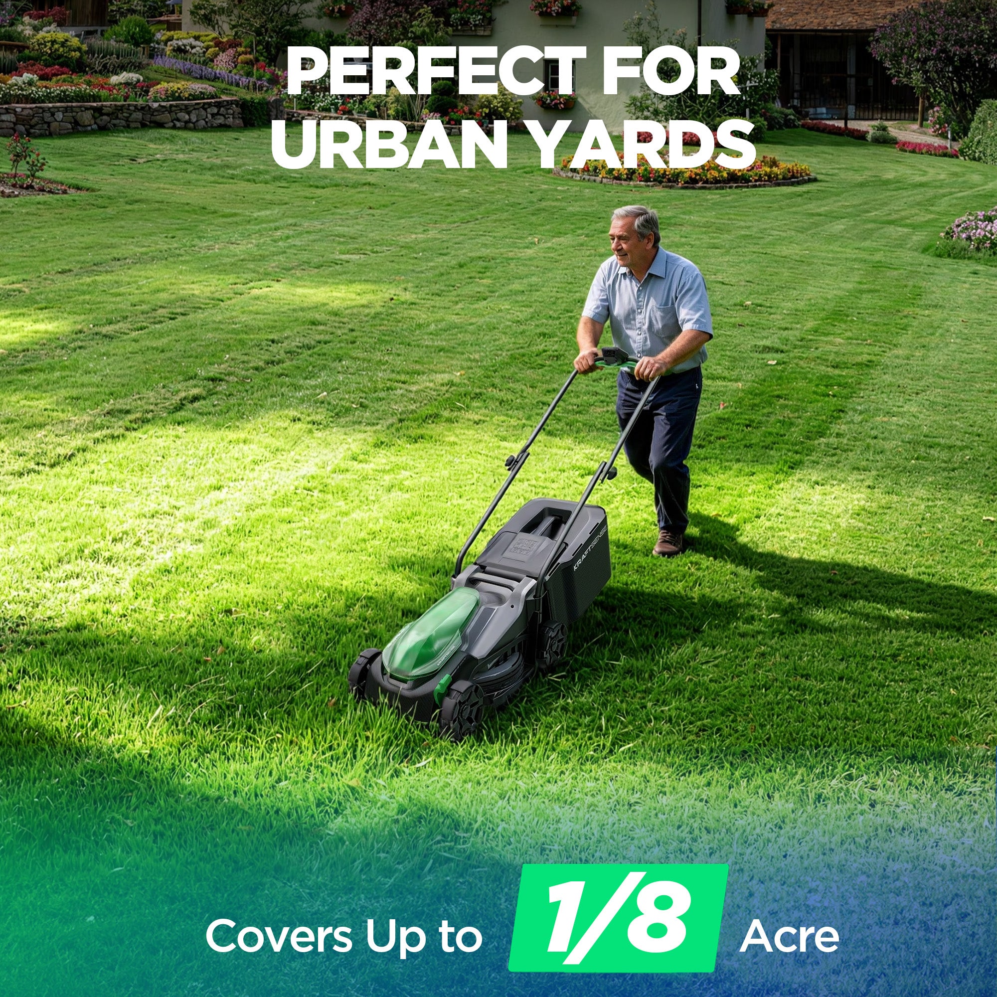 Kraftsense U20X Slim 20V Brushless Cordless Lawn Mower 14" with  5.0Ah Battery