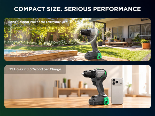 Kraftsense U20X Slim 20V Cordless 1/2" Drill, 50 N·m Torque, Brushless Motor, 2.0Ah Battery.