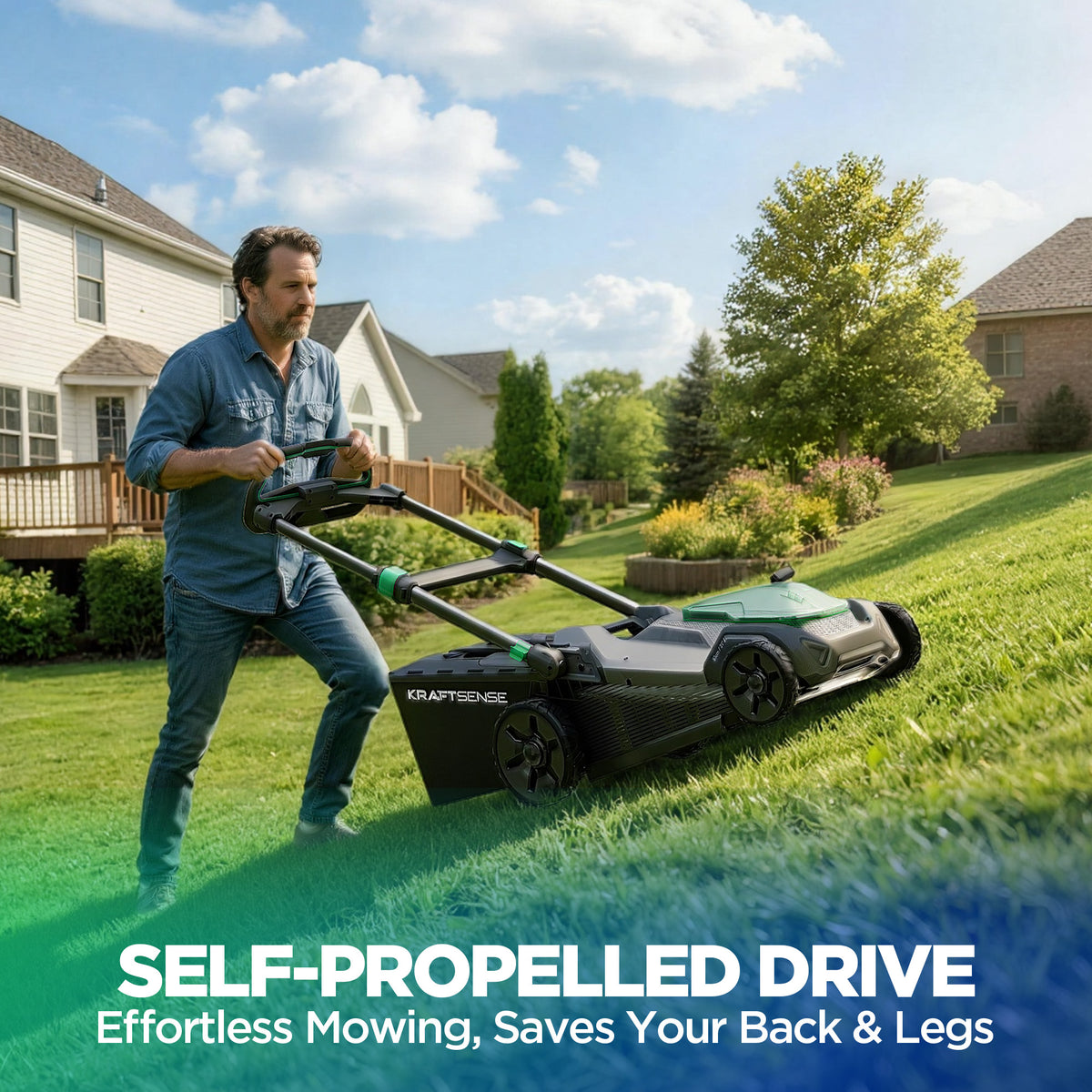 Kraftsense U20X Slim 40V Brushless Self-Propelled Cordless Lawn Mower 21" with 2×8.0Ah Batteries