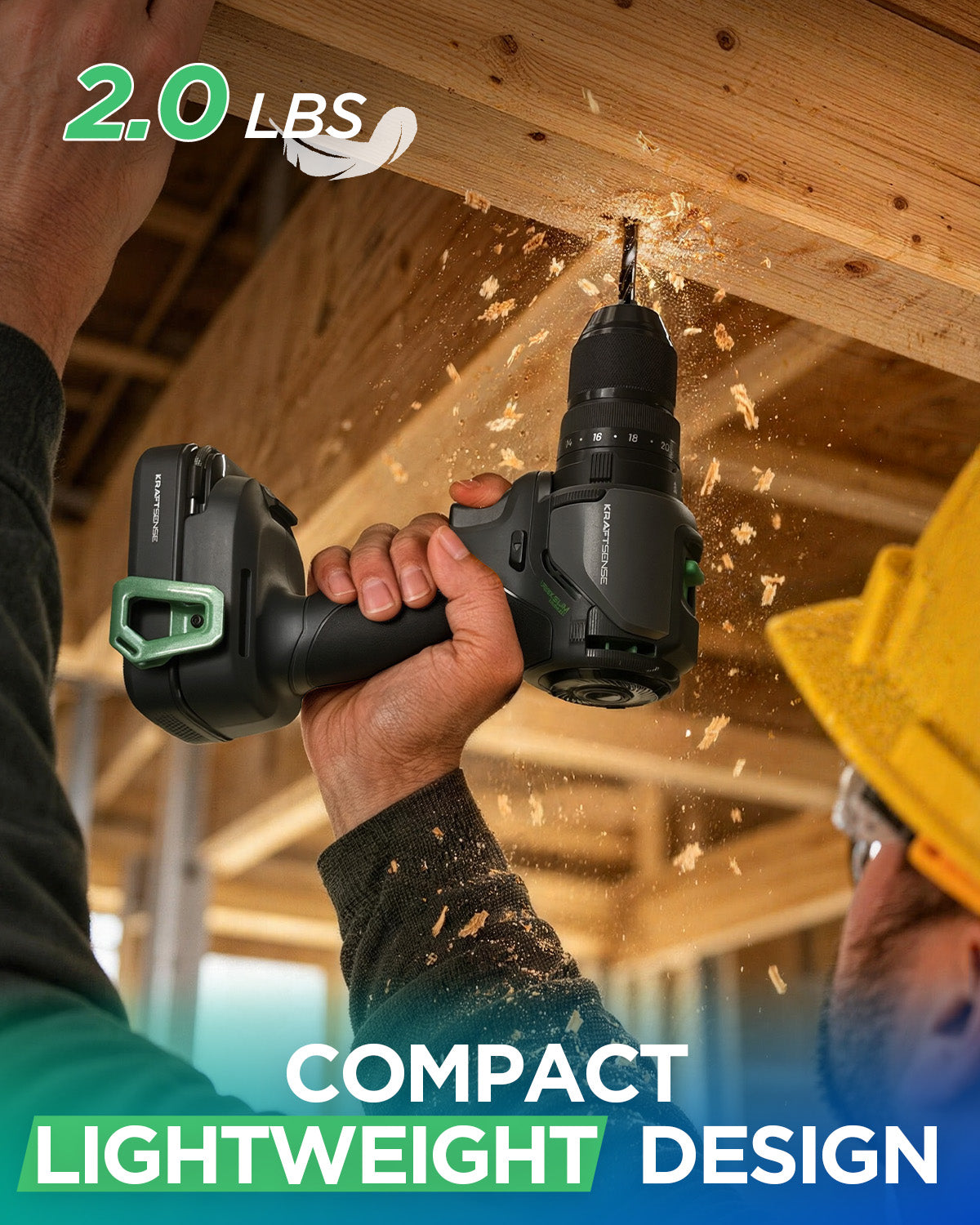 KraftSense U20X Brushless Hammer Drill, 1/2 in Keyless Chuck, 20-Position Torque, with 2.0Ah Battery