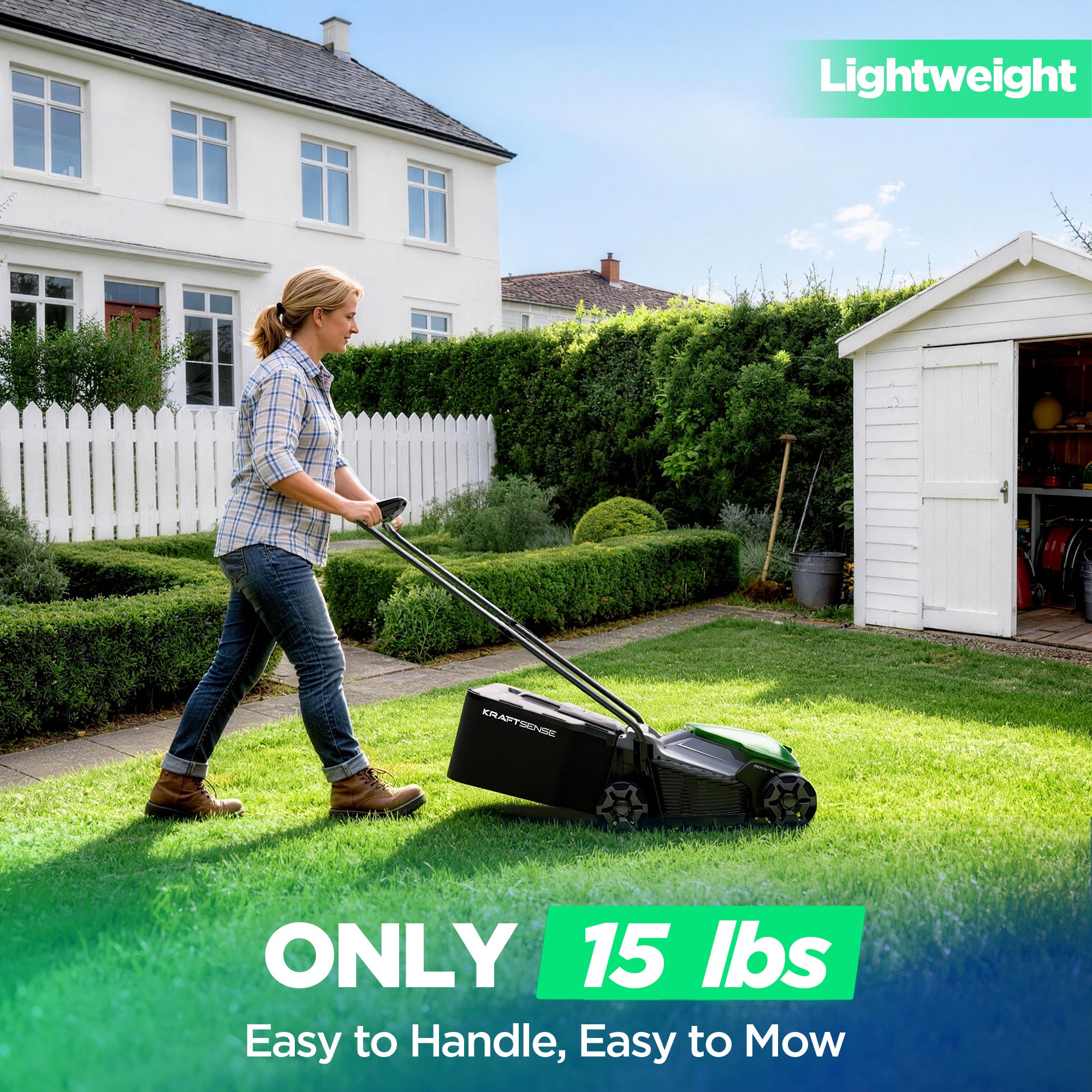 Kraftsense U20X Slim 20V Brushless Cordless Lawn Mower 14" with  5.0Ah Battery