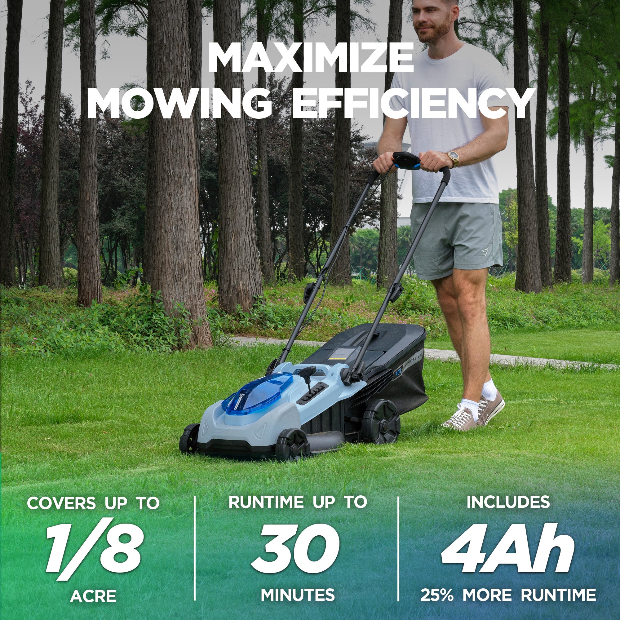 KraftSense U40X 40V Brushless Cordless Lawn Mower 18" with 4.0Ah Battery