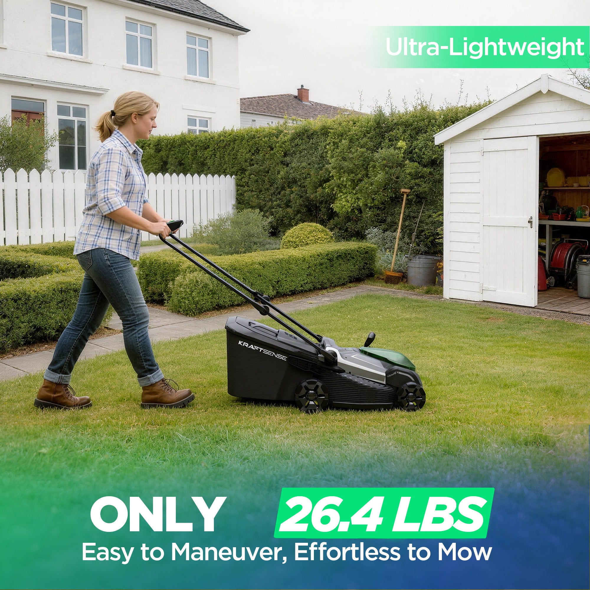 Kraftsense U20X Slim 40V Brushless Cordless Lawn Mower 18" – Long-Run 2×8.0Ah Batteries