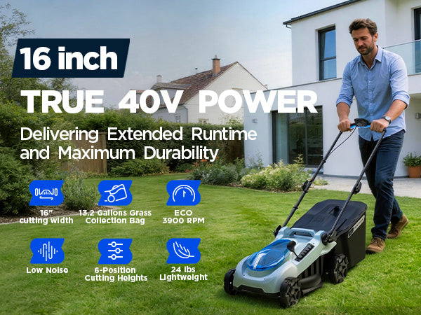KraftSense U40X 40V Brushless Cordless 16-Inch Lawn Mower and Charger