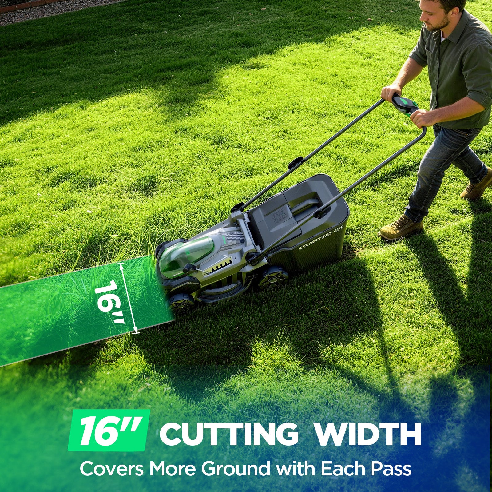Kraftsense U20X Slim 40V Brushless Cordless Lawn Mower 16" with 2 x 5.0Ah Batteries