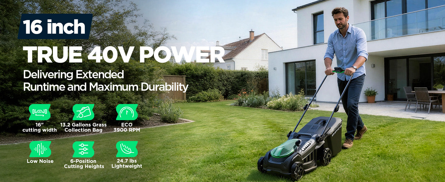 Kraftsense U20X Slim 40V Brushless Cordless Lawn Mower 16